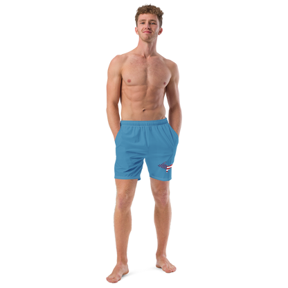 Michigan Upper Peninsula Men's Swim Trunks (w/ UP USA Flag ) | Lake Michigan Blue