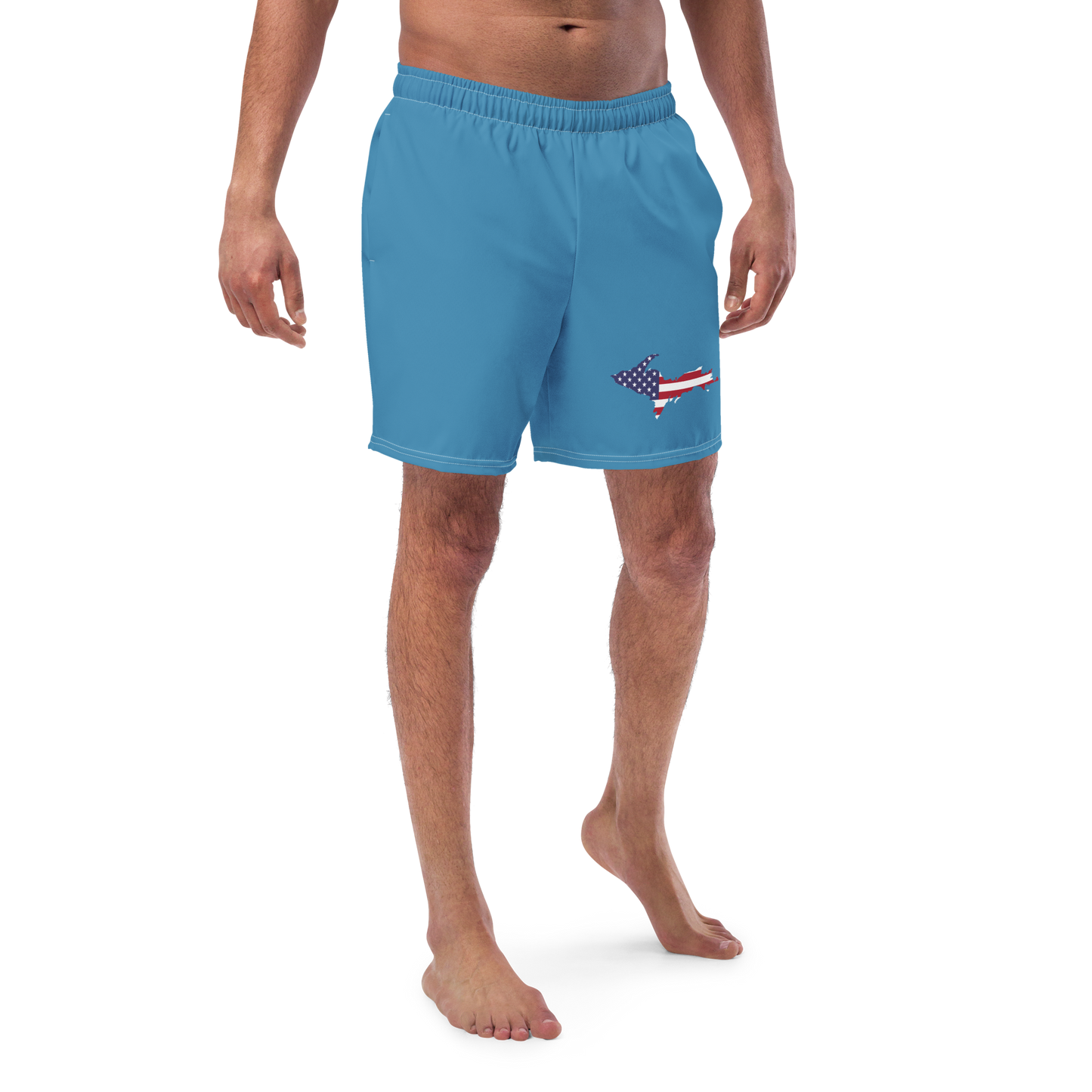 Michigan Upper Peninsula Men's Swim Trunks (w/ UP USA Flag ) | Lake Michigan Blue