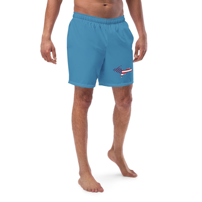 Michigan Upper Peninsula Men's Swim Trunks (w/ UP USA Flag ) | Lake Michigan Blue