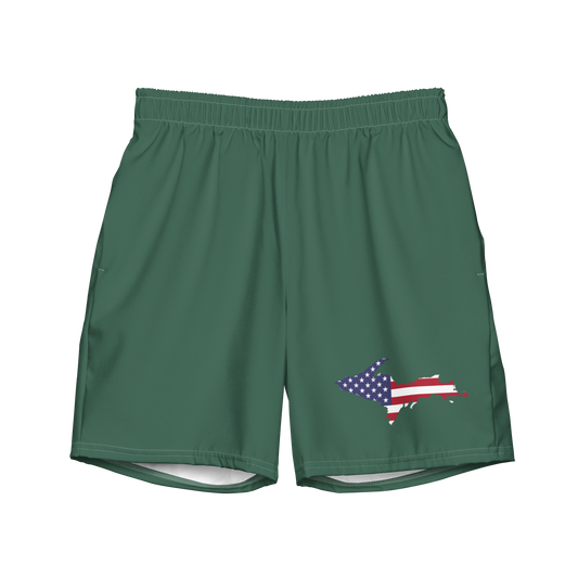 Michigan Upper Peninsula Men's Swim Trunks (w/ UP USA Flag ) | Ginger Ale Green