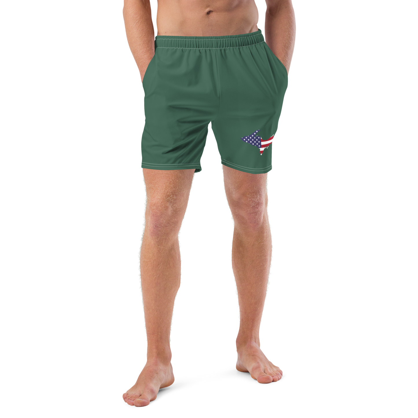 Michigan Upper Peninsula Men's Swim Trunks (w/ UP USA Flag ) | Ginger Ale Green