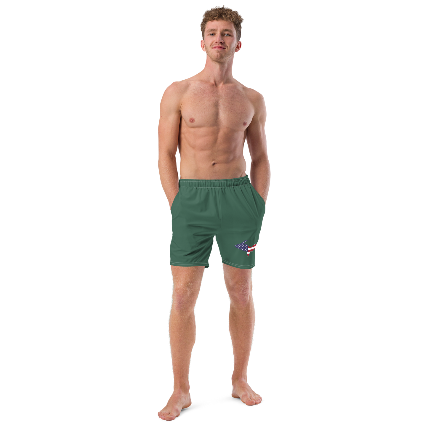 Michigan Upper Peninsula Men's Swim Trunks (w/ UP USA Flag ) | Ginger Ale Green