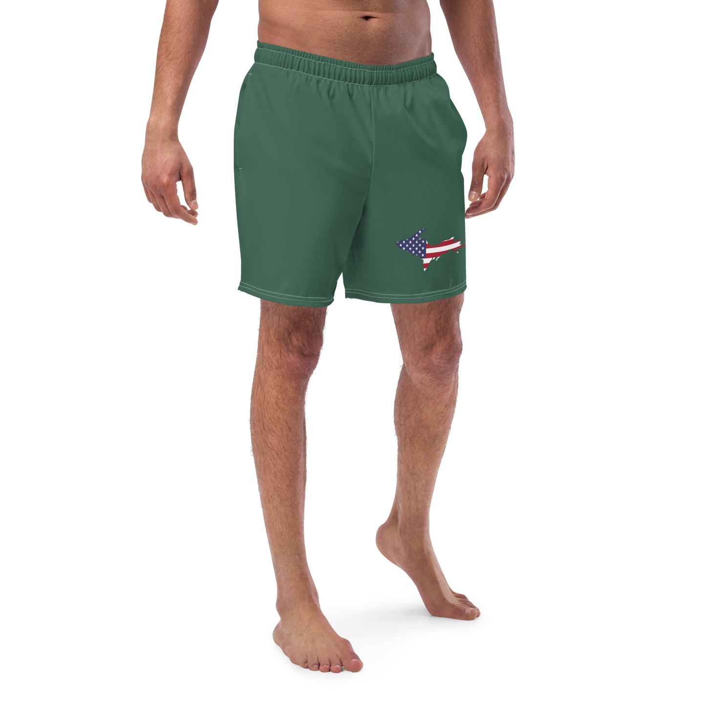 Michigan Upper Peninsula Men's Swim Trunks (w/ UP USA Flag ) | Ginger Ale Green