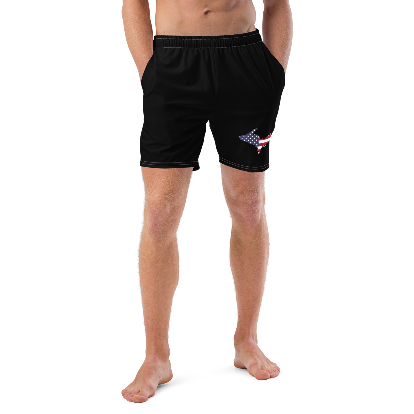 Michigan Upper Peninsula Men's Swim Trunks (w/ UP USA Flag ) | Black