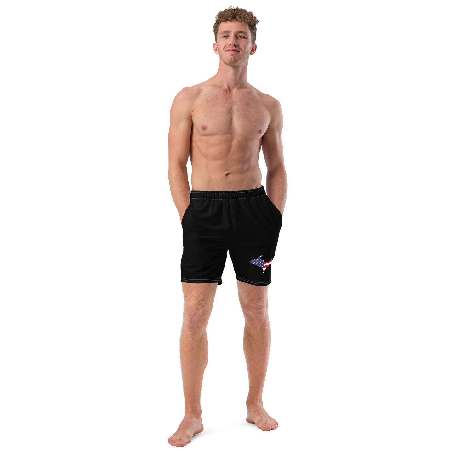 Michigan Upper Peninsula Men's Swim Trunks (w/ UP USA Flag ) | Black