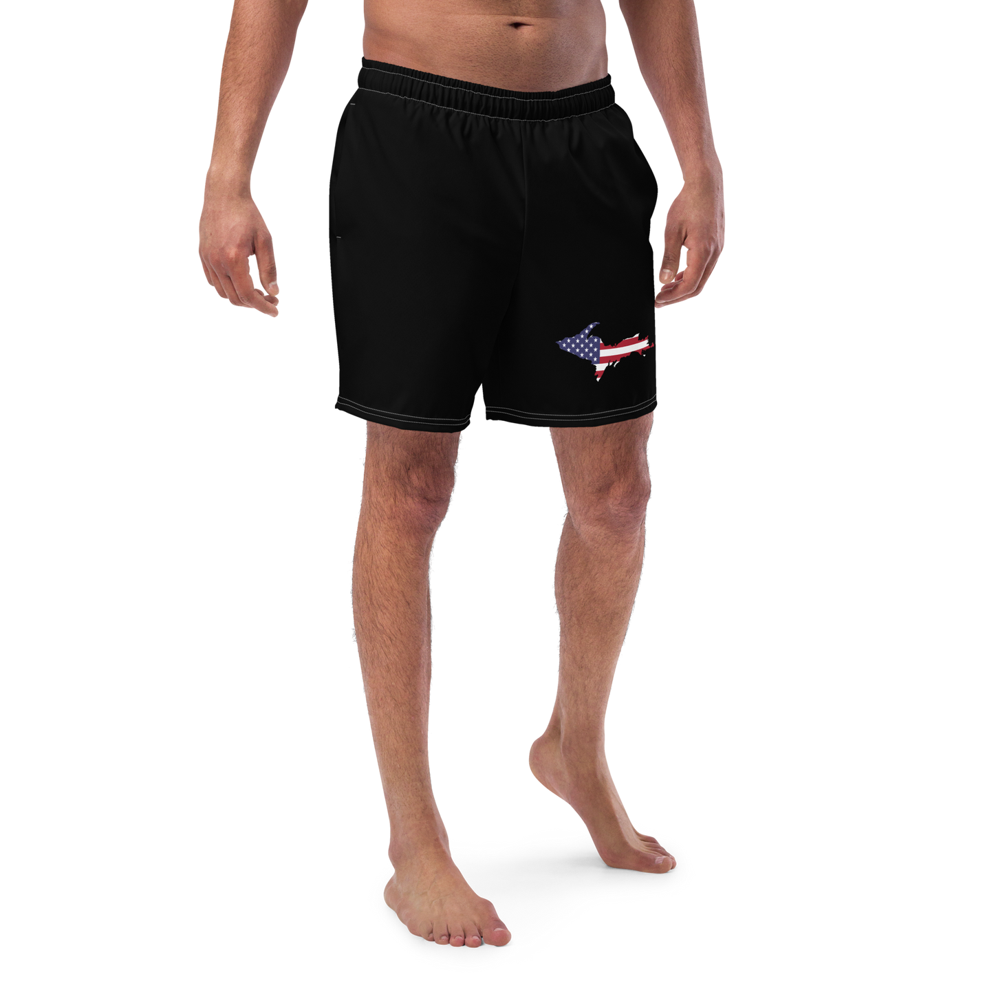 Michigan Upper Peninsula Men's Swim Trunks (w/ UP USA Flag ) | Black