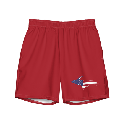 Michigan Upper Peninsula Men's Swim Trunks (w/ UP USA Flag ) | Thimbleberry Red