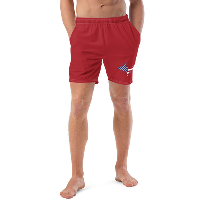 Michigan Upper Peninsula Men's Swim Trunks (w/ UP USA Flag ) | Thimbleberry Red