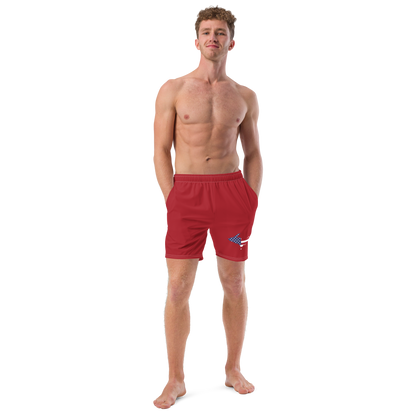 Michigan Upper Peninsula Men's Swim Trunks (w/ UP USA Flag ) | Thimbleberry Red