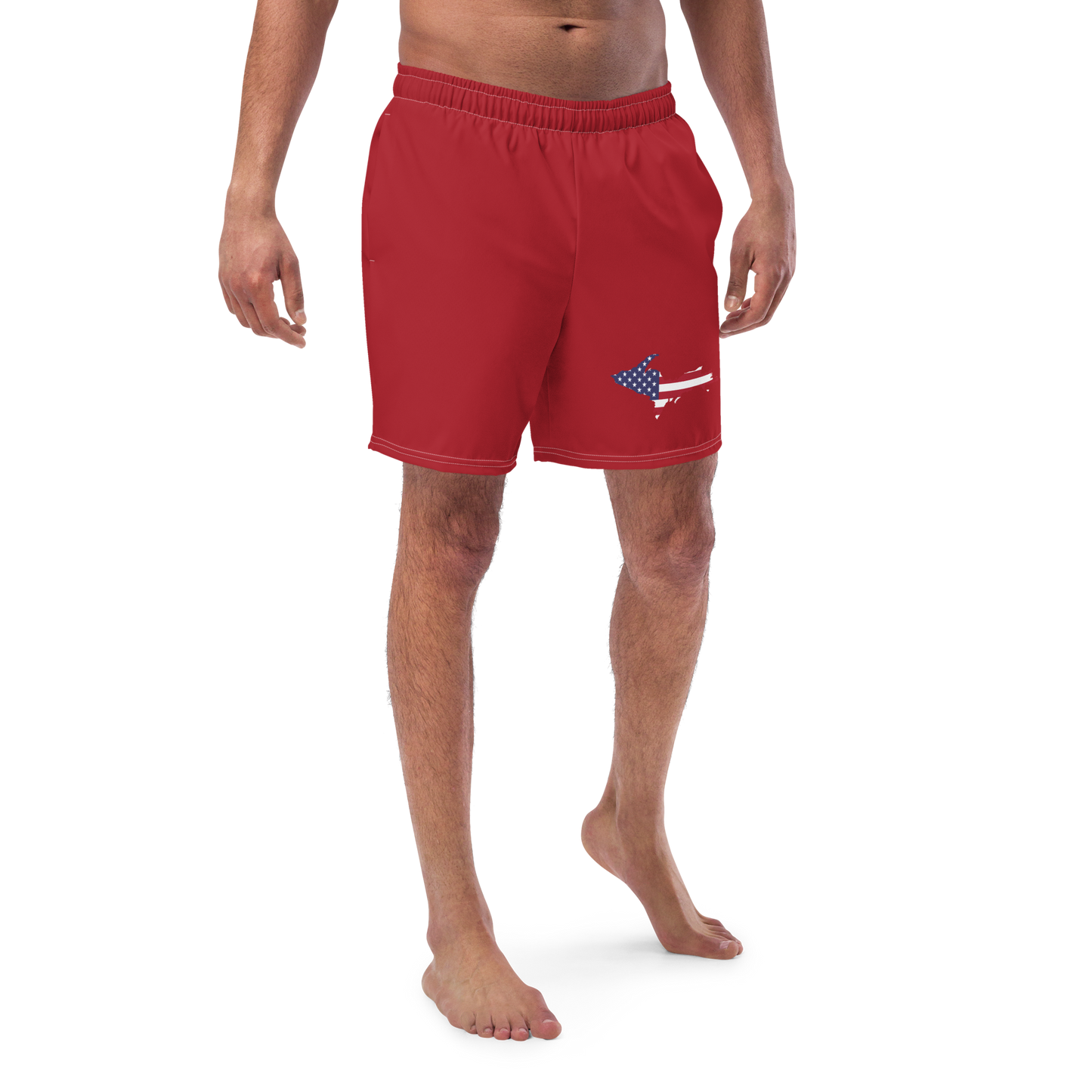 Michigan Upper Peninsula Men's Swim Trunks (w/ UP USA Flag ) | Thimbleberry Red