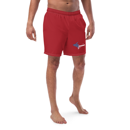 Michigan Upper Peninsula Men's Swim Trunks (w/ UP USA Flag ) | Thimbleberry Red