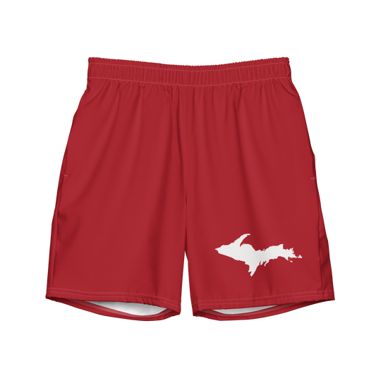 Michigan Upper Peninsula Men's Swim Trunks (w/ UP Outline) | Thimbleberry Red