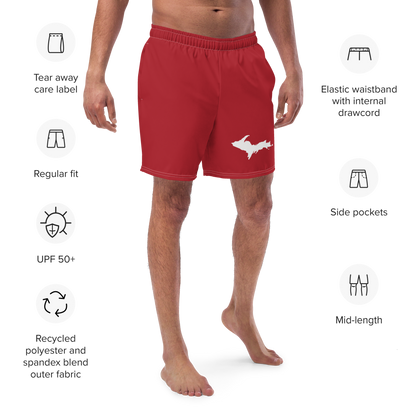 Michigan Upper Peninsula Men's Swim Trunks (w/ UP Outline) | Thimbleberry Red