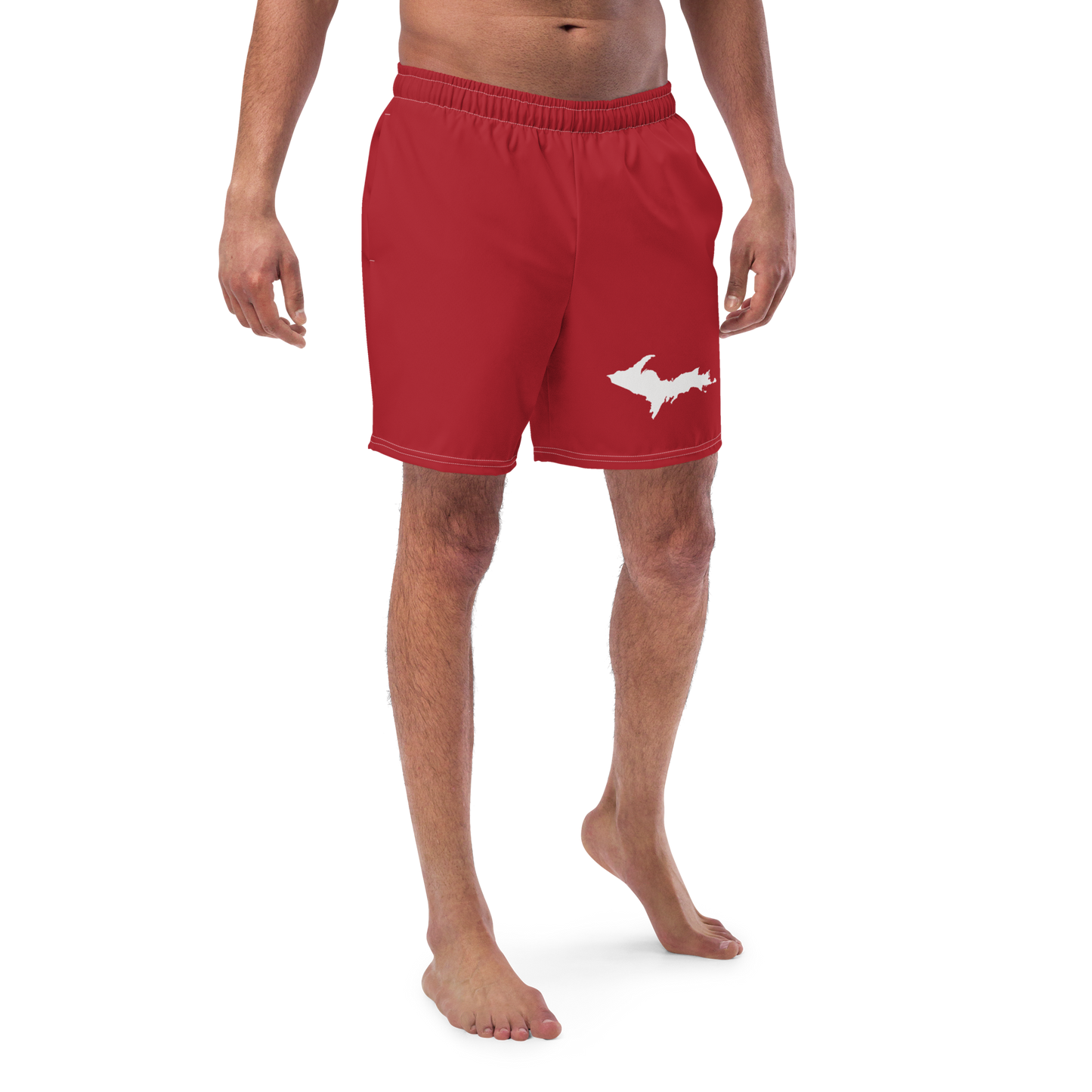 Michigan Upper Peninsula Men's Swim Trunks (w/ UP Outline) | Thimbleberry Red