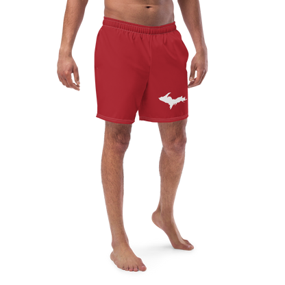 Michigan Upper Peninsula Men's Swim Trunks (w/ UP Outline) | Thimbleberry Red