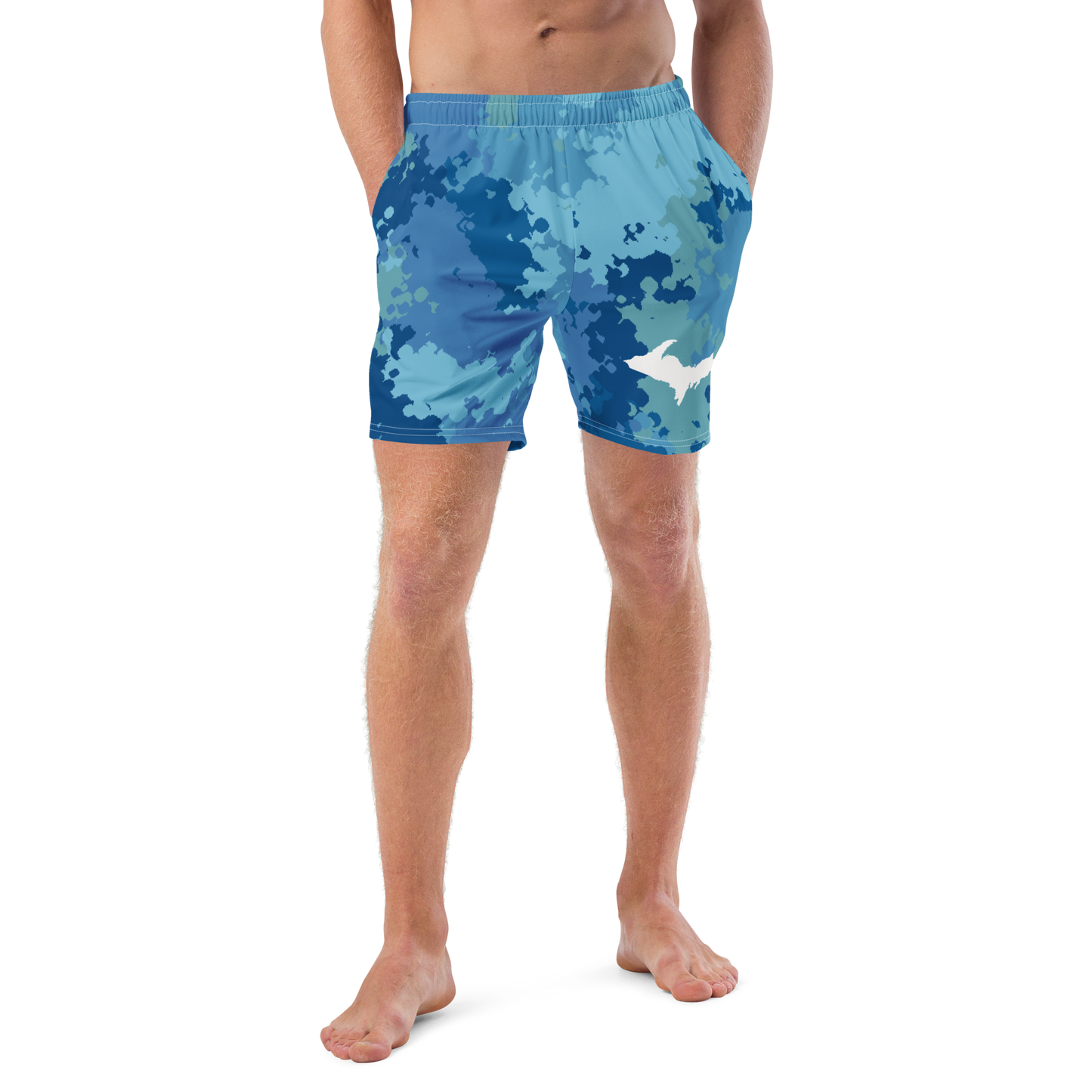 Michigan Upper Peninsula Men's Swim Trunks (w/ UP Outline) | Great Lakes Camo