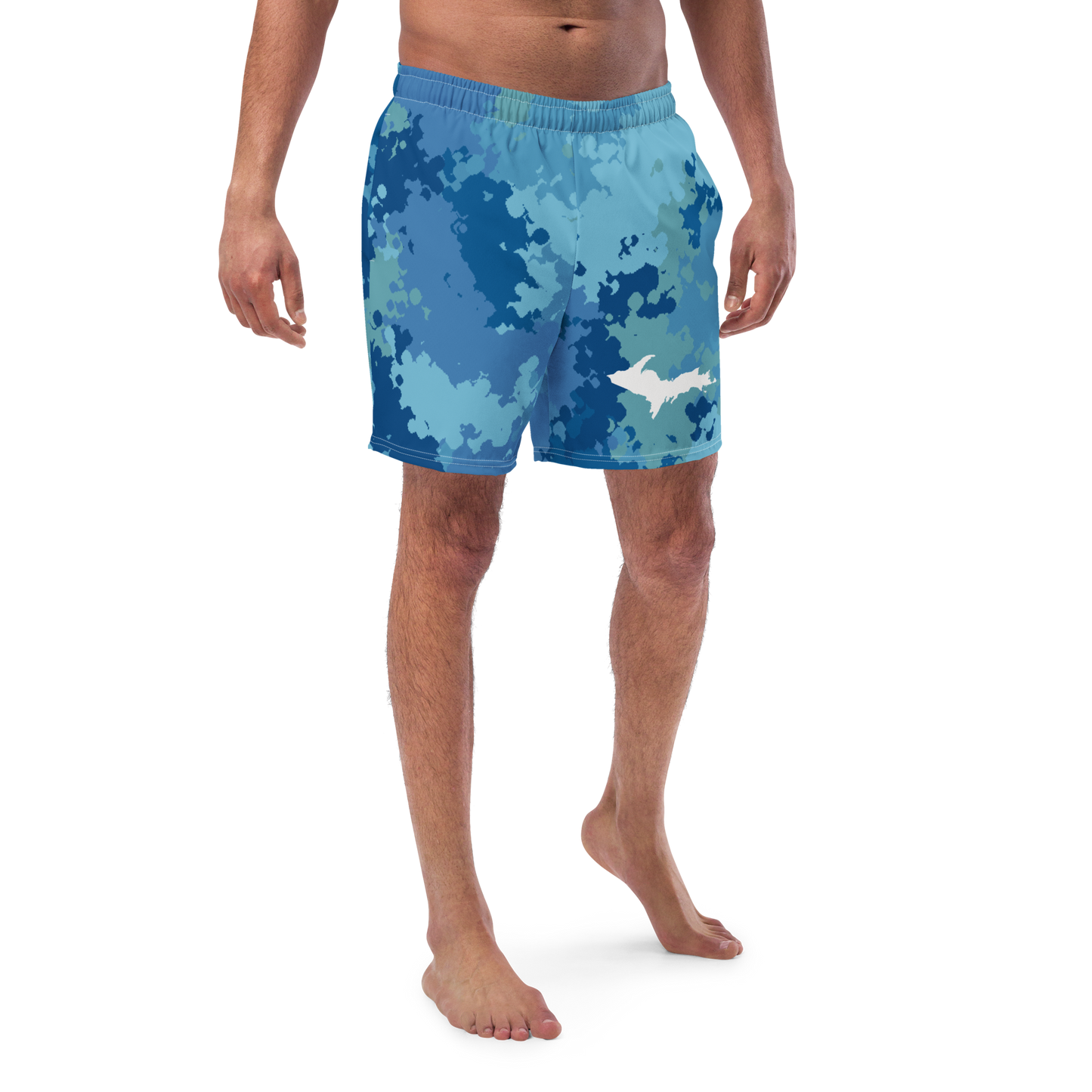 Michigan Upper Peninsula Men's Swim Trunks (w/ UP Outline) | Great Lakes Camo