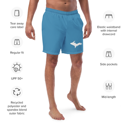 Michigan Upper Peninsula Men's Swim Trunks (w/ UP Outline) | Lake Michigan Blue