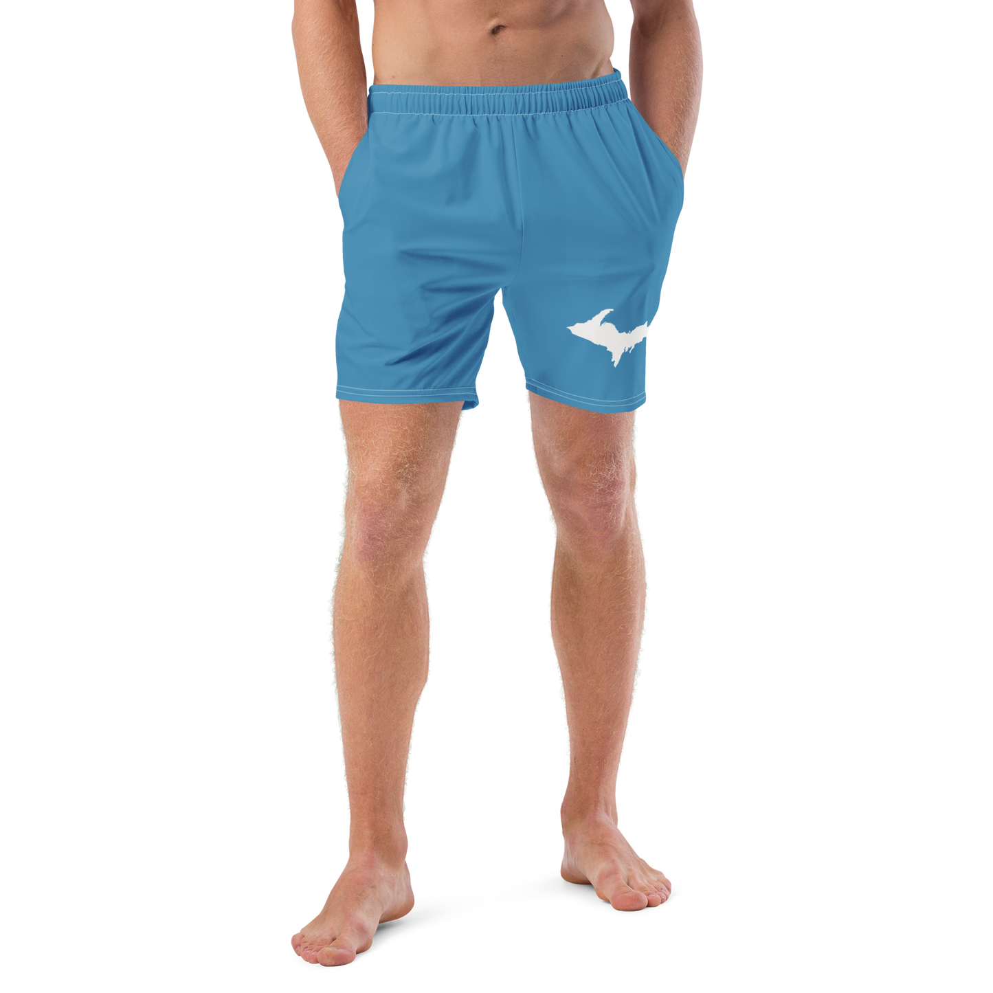 Michigan Upper Peninsula Men's Swim Trunks (w/ UP Outline) | Lake Michigan Blue