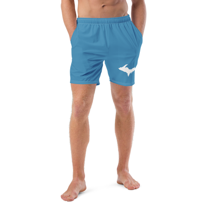 Michigan Upper Peninsula Men's Swim Trunks (w/ UP Outline) | Lake Michigan Blue