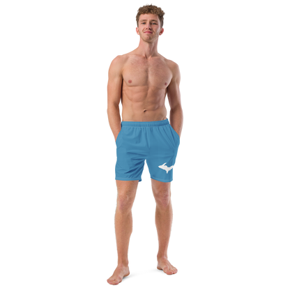 Michigan Upper Peninsula Men's Swim Trunks (w/ UP Outline) | Lake Michigan Blue