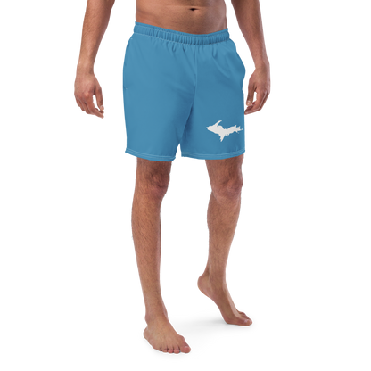 Michigan Upper Peninsula Men's Swim Trunks (w/ UP Outline) | Lake Michigan Blue