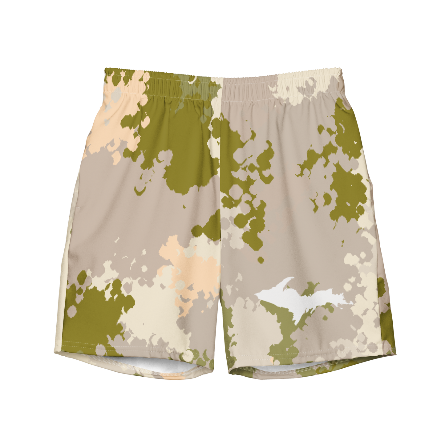 Michigan Upper Peninsula Men's Swim Trunks (w/ UP Outline) | Rosy Mound Camo