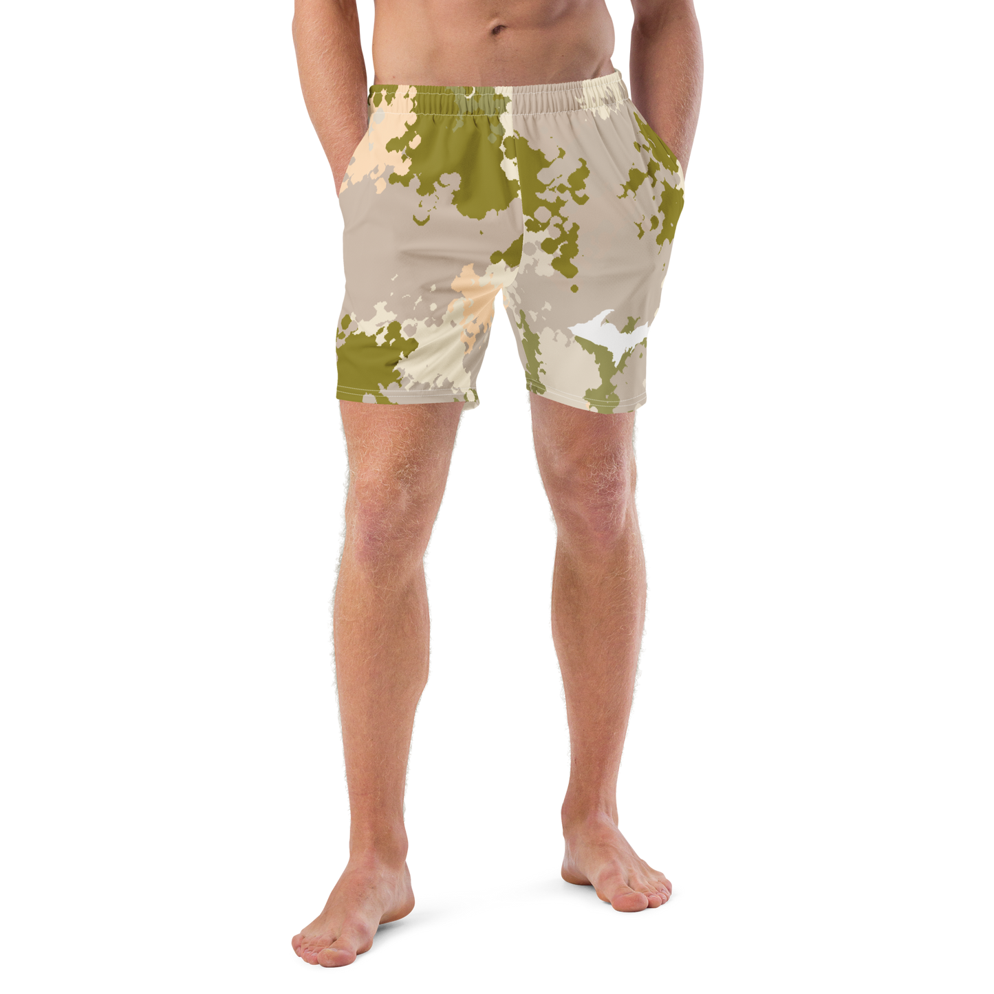 Michigan Upper Peninsula Men's Swim Trunks (w/ UP Outline) | Rosy Mound Camo