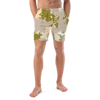 Michigan Upper Peninsula Men's Swim Trunks (w/ UP Outline) | Rosy Mound Camo