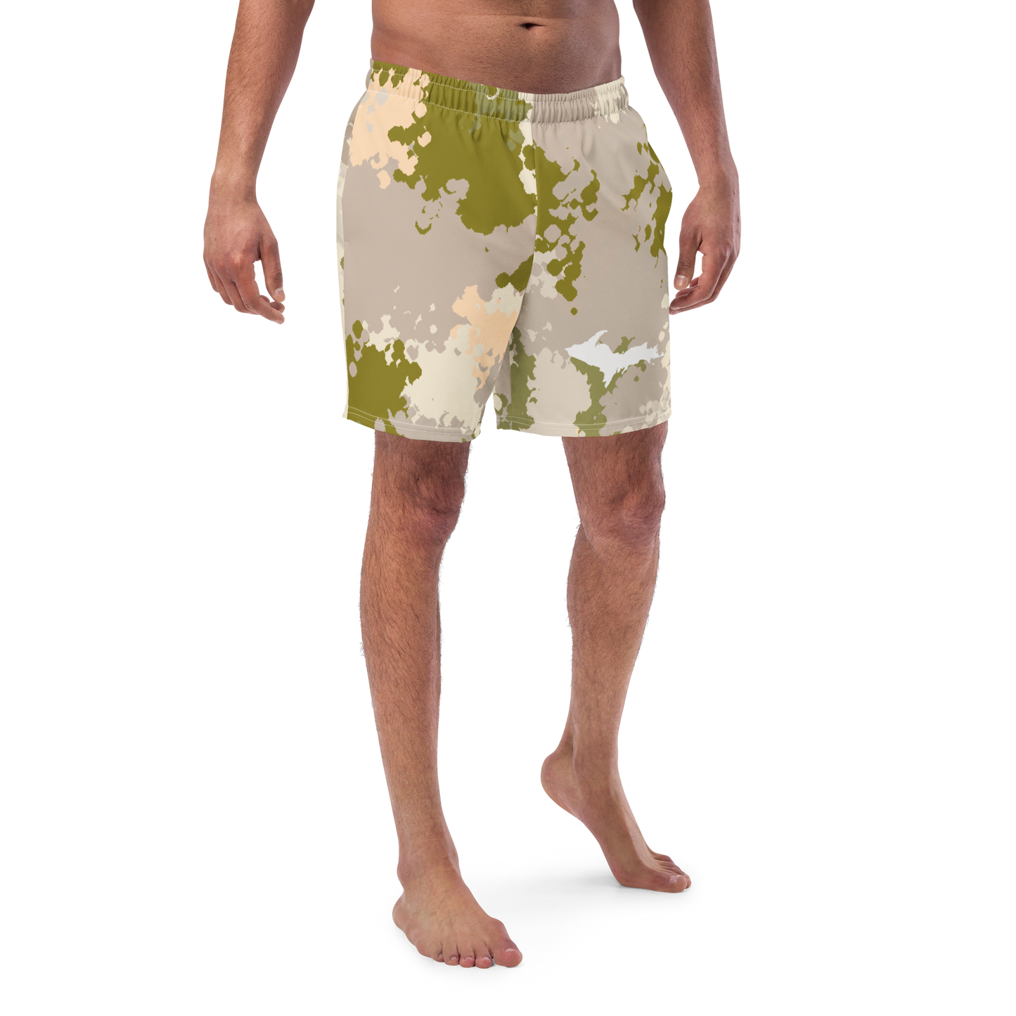 Michigan Upper Peninsula Men's Swim Trunks (w/ UP Outline) | Rosy Mound Camo