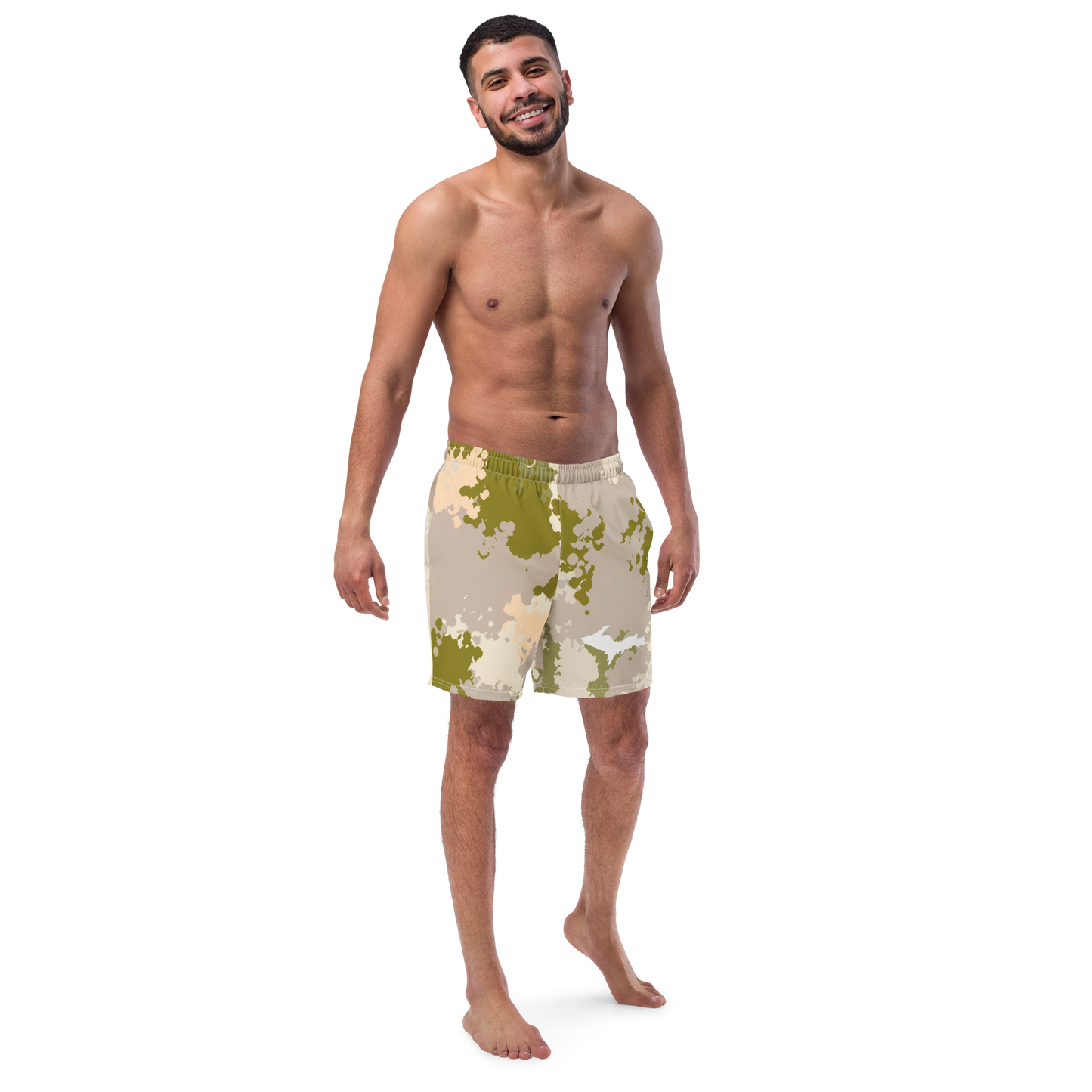 Michigan Upper Peninsula Men's Swim Trunks (w/ UP Outline) | Rosy Mound Camo