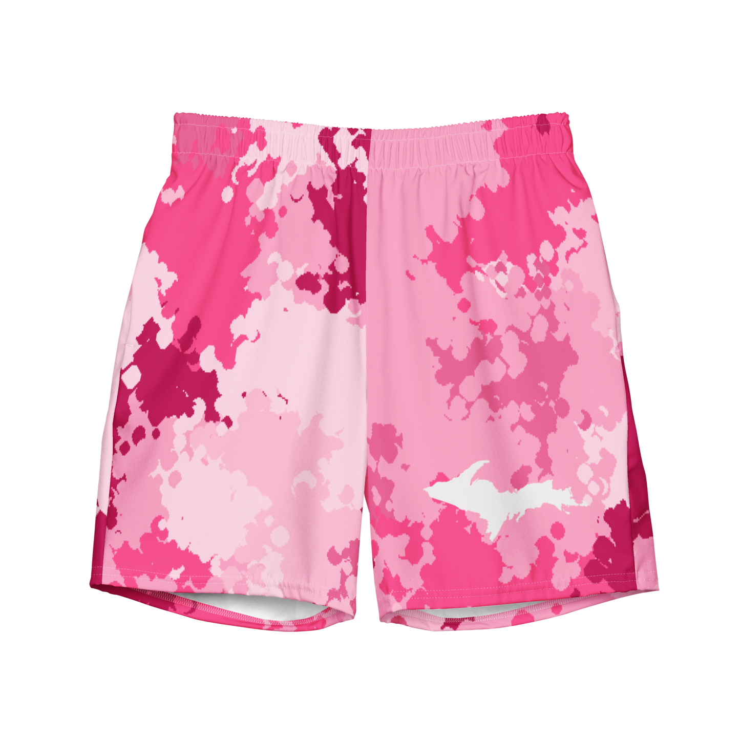 Michigan Upper Peninsula Men's Swim Trunks (w/ UP Outline) | Pink Camo