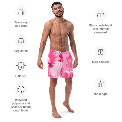 Michigan Upper Peninsula Men's Swim Trunks (w/ UP Outline) | Pink Camo