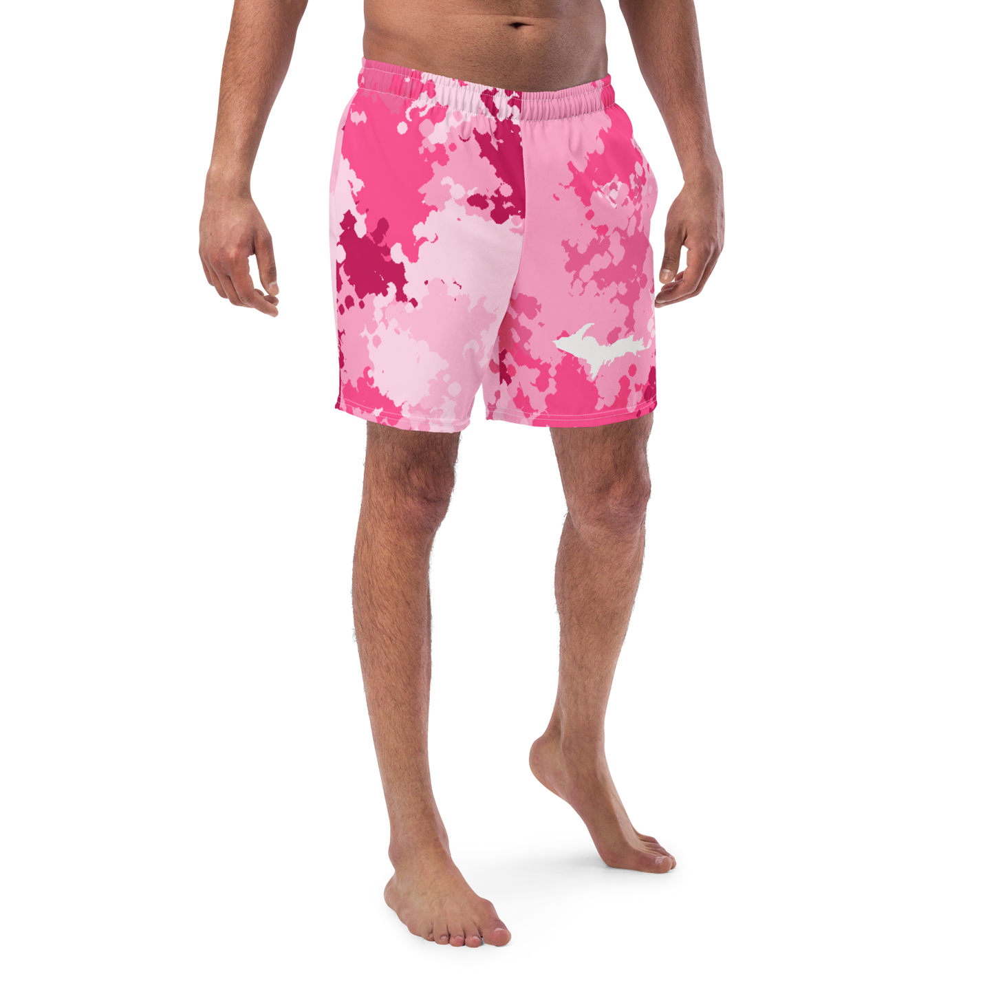 Michigan Upper Peninsula Men's Swim Trunks (w/ UP Outline) | Pink Camo