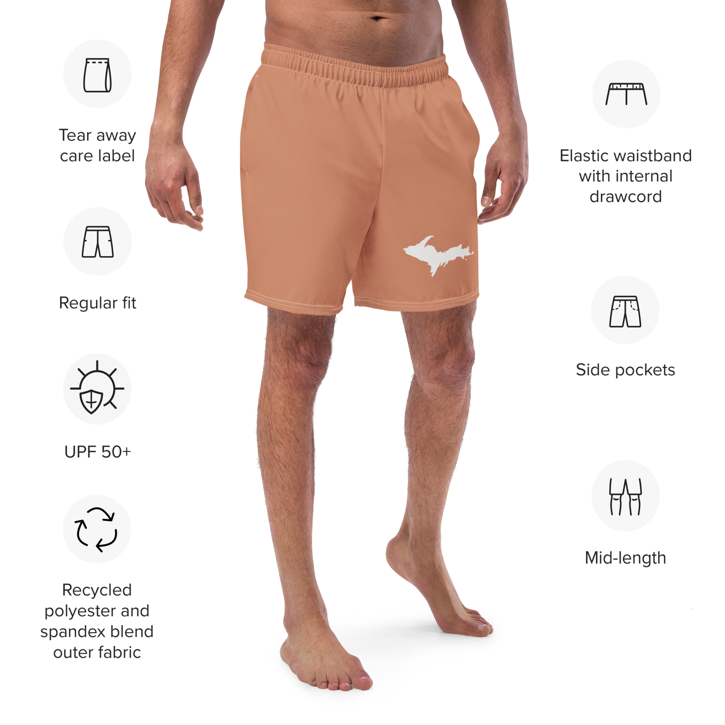 Michigan Upper Peninsula Men's Swim Trunks (w/ UP Outline) | Copper Color