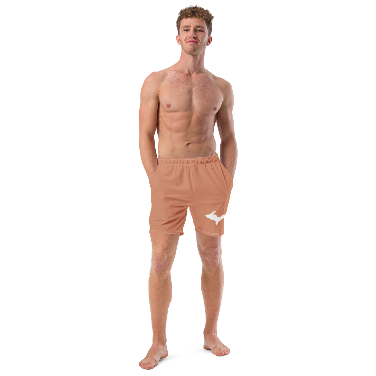 Michigan Upper Peninsula Men's Swim Trunks (w/ UP Outline) | Copper Color