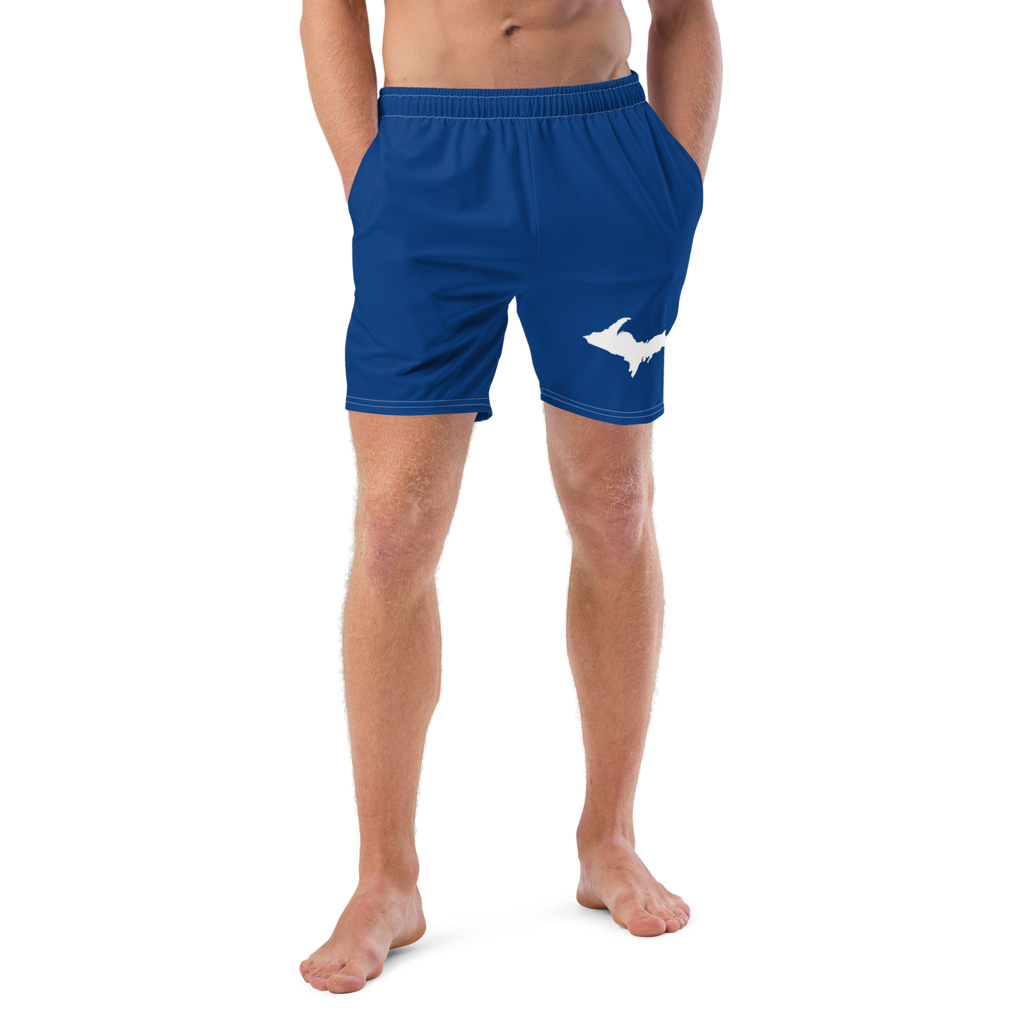 Michigan Upper Peninsula Men's Swim Trunks (w/ UP Outline) | Dearborn Blue