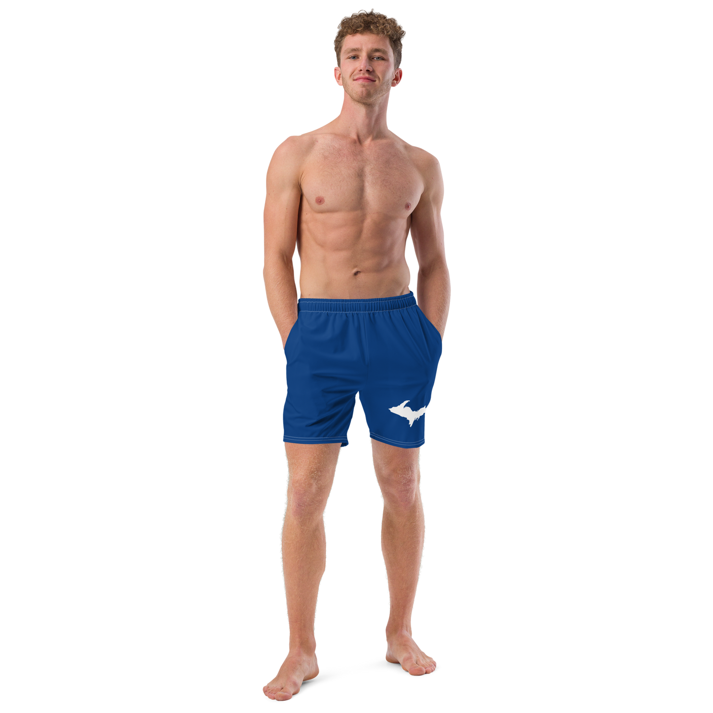 Michigan Upper Peninsula Men's Swim Trunks (w/ UP Outline) | Dearborn Blue