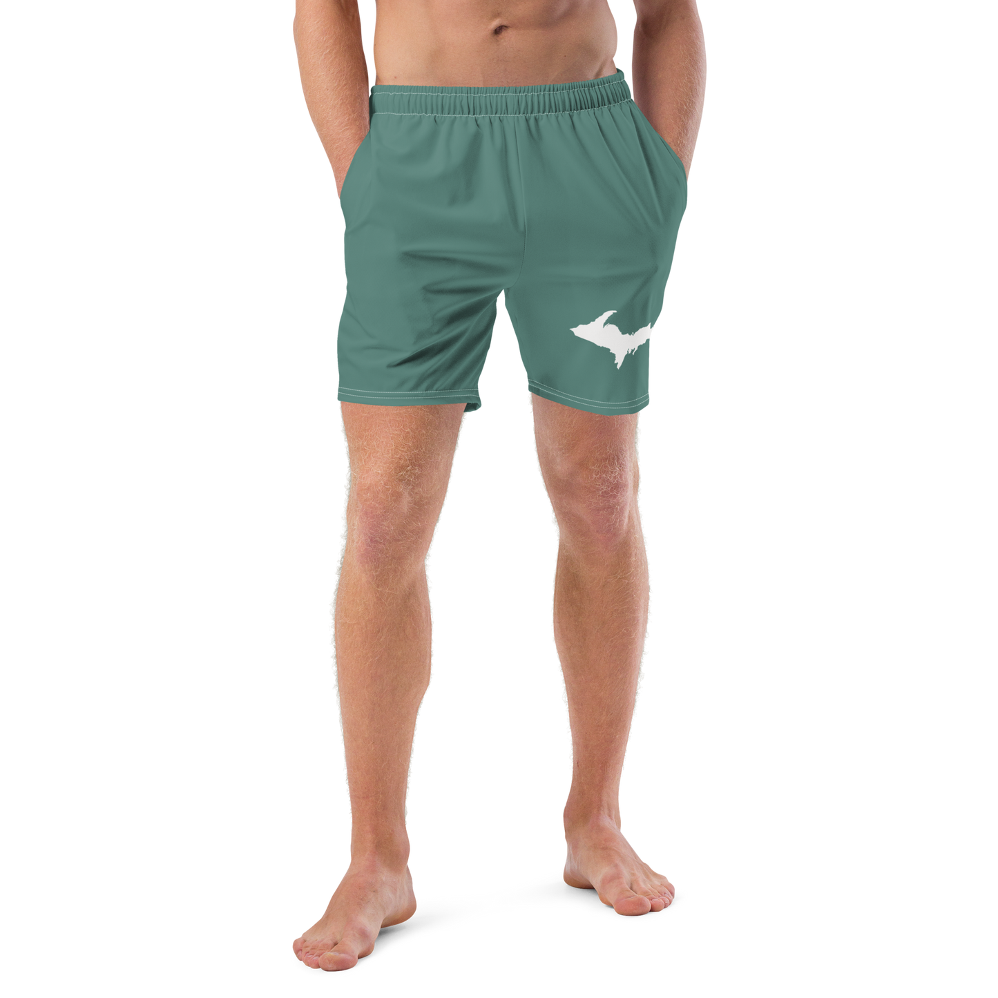 Michigan Upper Peninsula Men's Swim Trunks (w/ UP Outline) | Copper Green