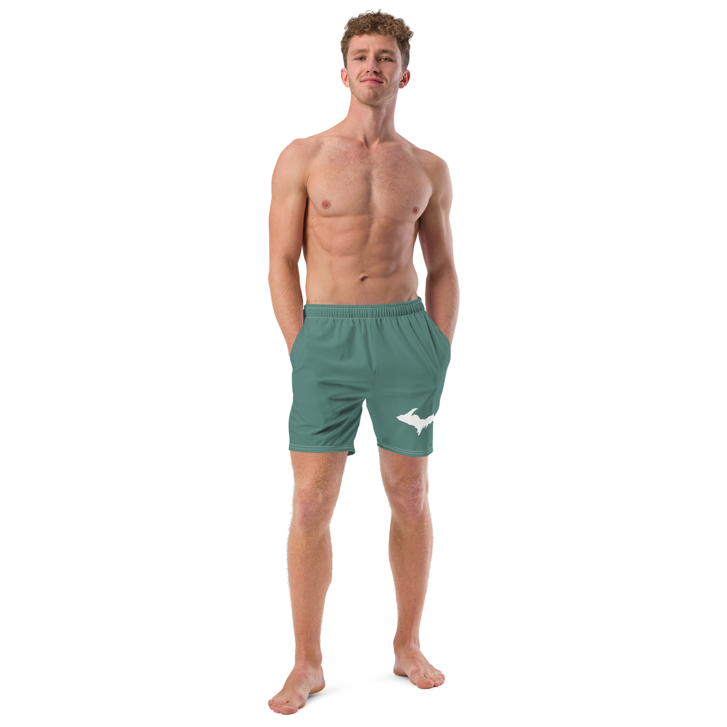 Michigan Upper Peninsula Men's Swim Trunks (w/ UP Outline) | Copper Green