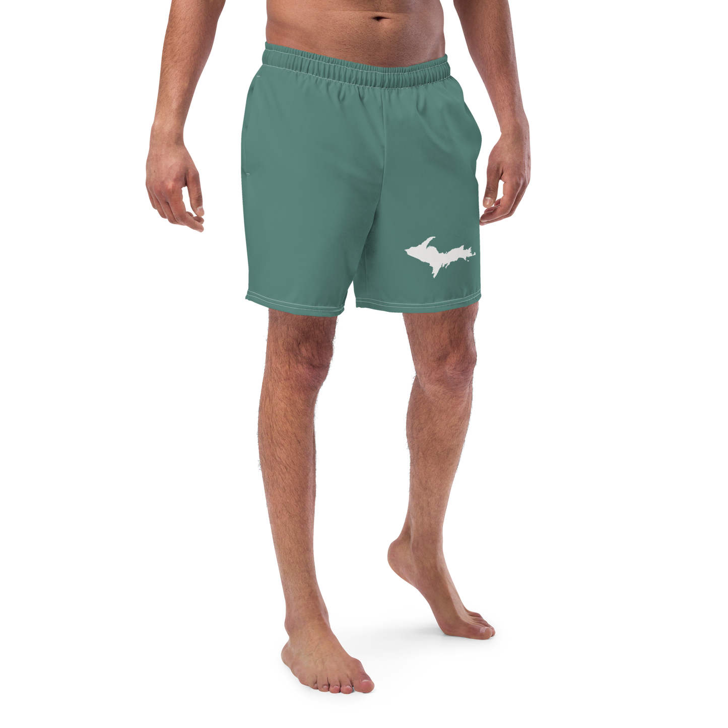 Michigan Upper Peninsula Men's Swim Trunks (w/ UP Outline) | Copper Green