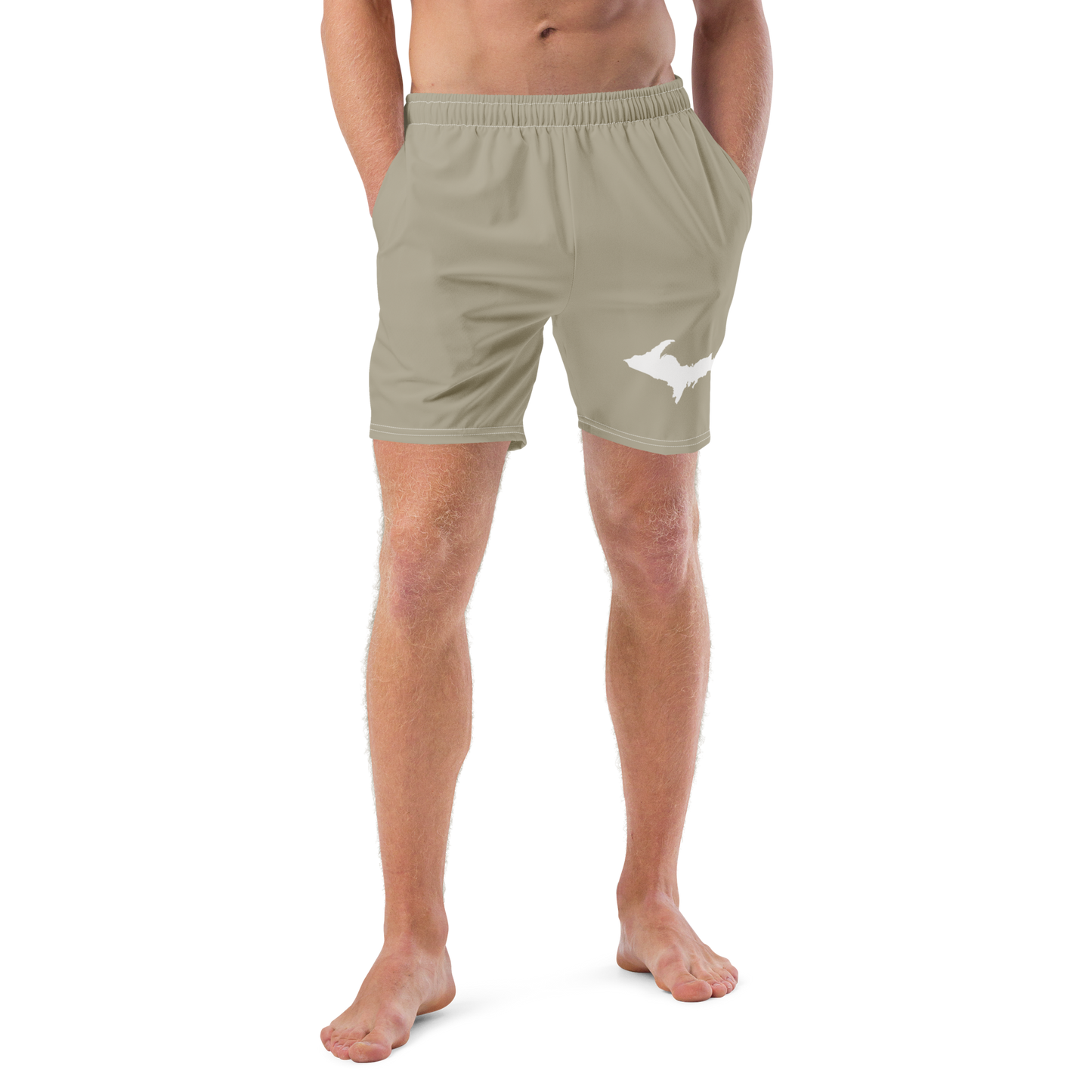 Michigan Upper Peninsula Men's Swim Trunks (w/ UP Outline) | Petoskey Stone Beige