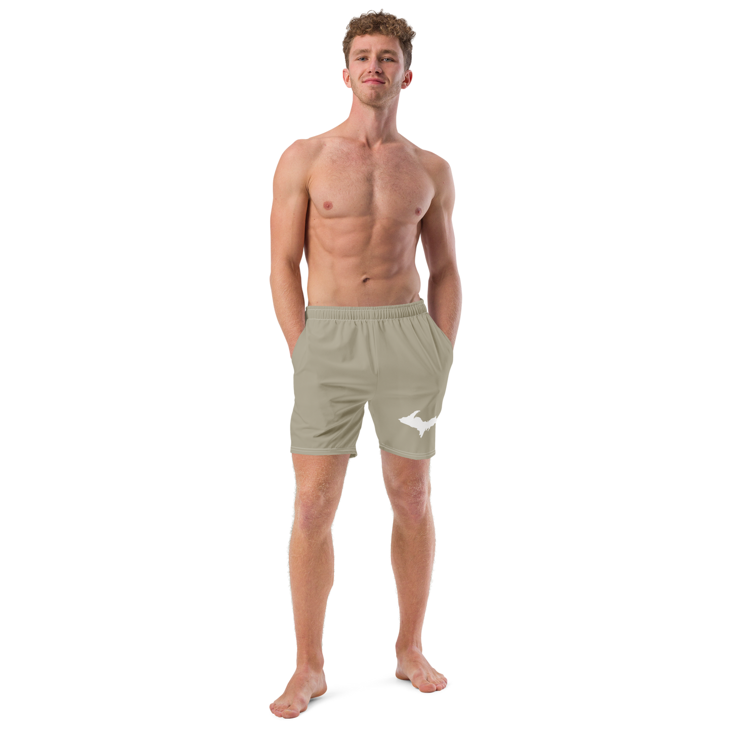 Michigan Upper Peninsula Men's Swim Trunks (w/ UP Outline) | Petoskey Stone Beige