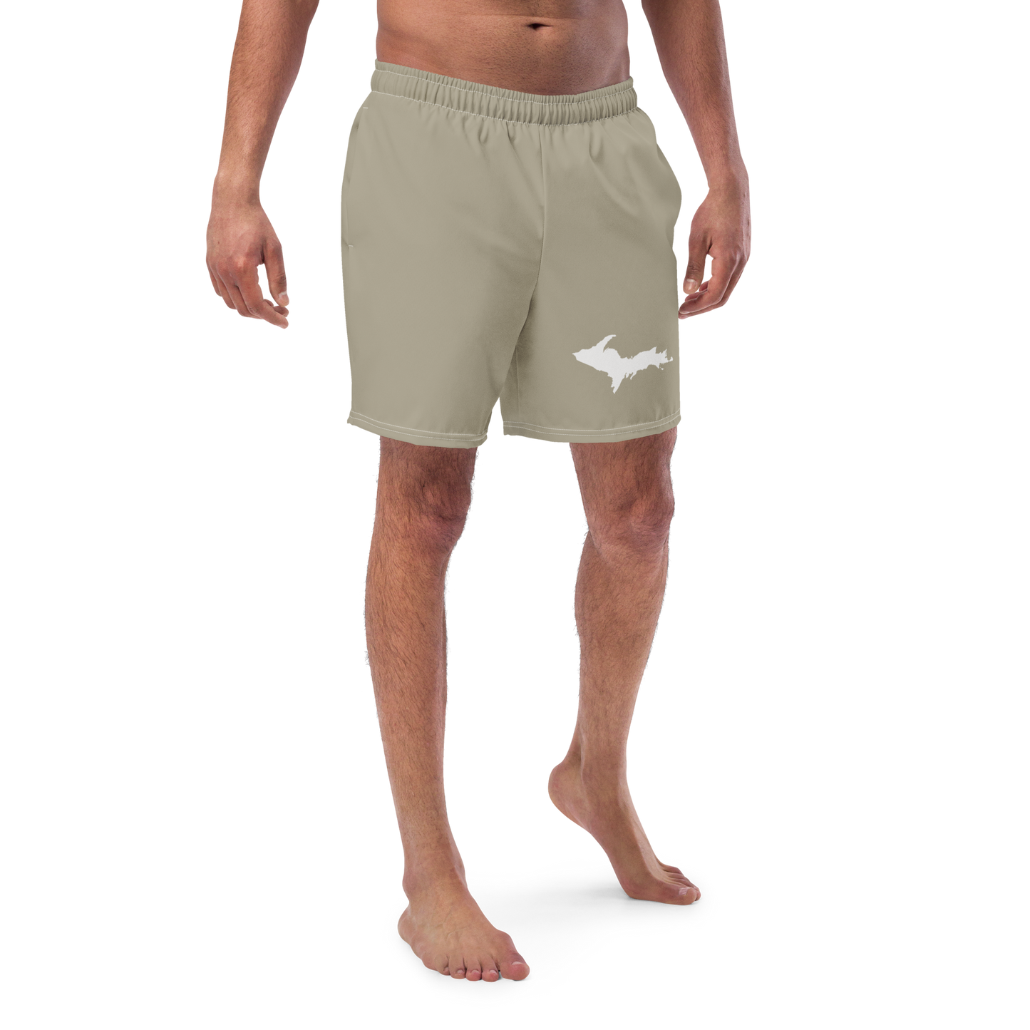 Michigan Upper Peninsula Men's Swim Trunks (w/ UP Outline) | Petoskey Stone Beige