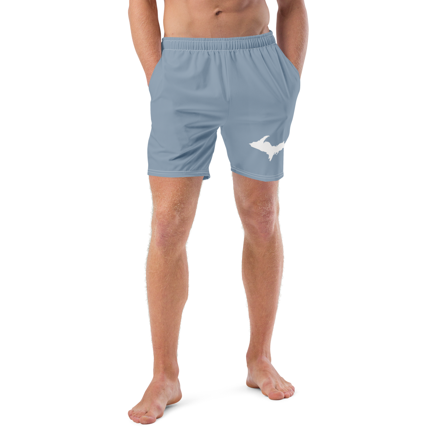 Michigan Upper Peninsula Men's Swim Trunks (w/ UP Outline ) | B-24 Grey