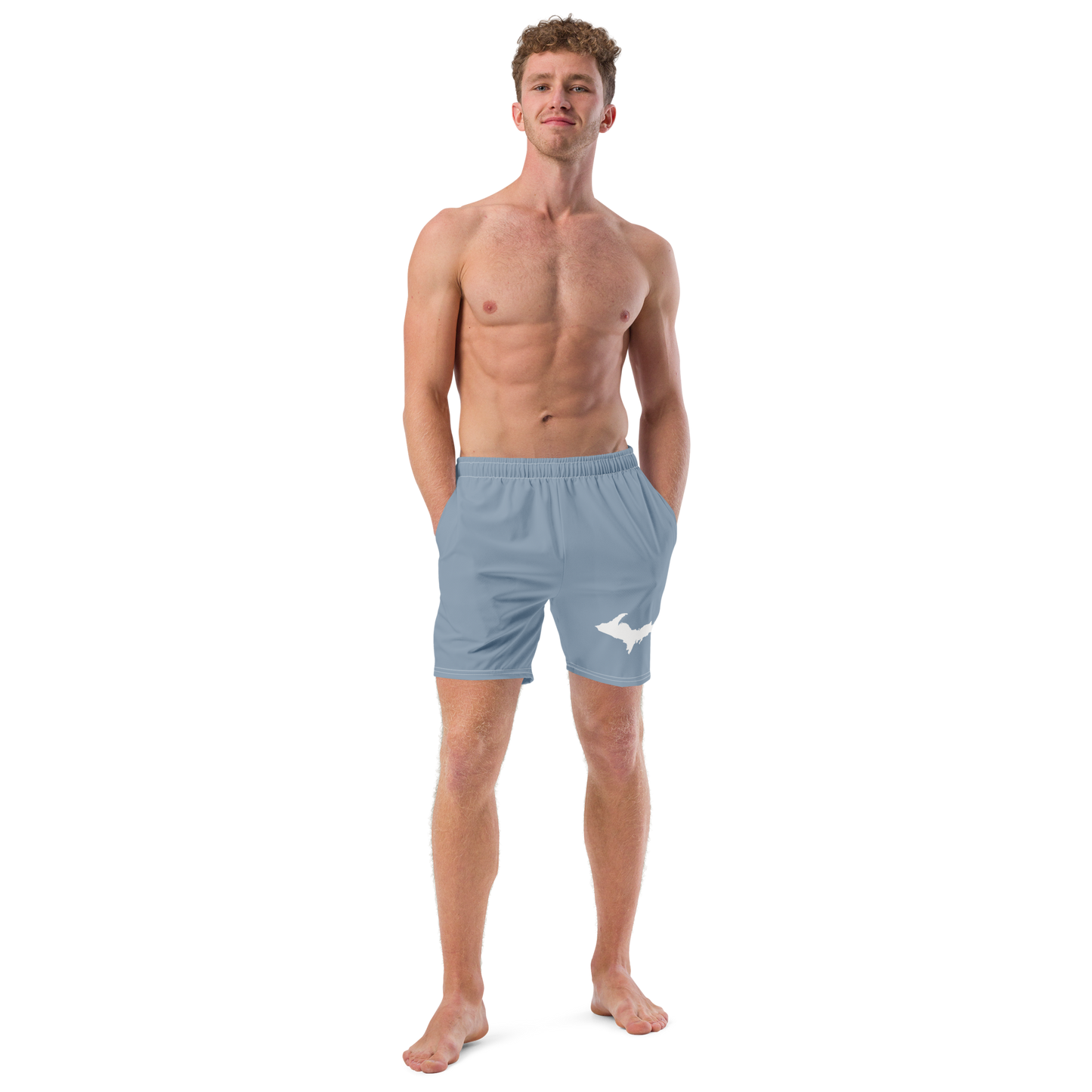 Michigan Upper Peninsula Men's Swim Trunks (w/ UP Outline ) | B-24 Grey