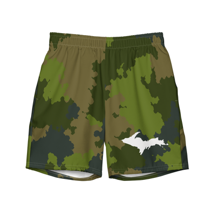 Michigan Upper Peninsula Men's Swim Trunks (w/ UP Outline ) | Woodland Camo