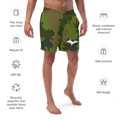 Michigan Upper Peninsula Men's Swim Trunks (w/ UP Outline ) | Woodland Camo