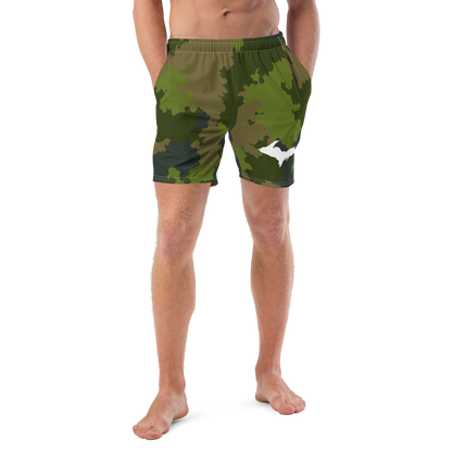 Michigan Upper Peninsula Men's Swim Trunks (w/ UP Outline ) | Woodland Camo