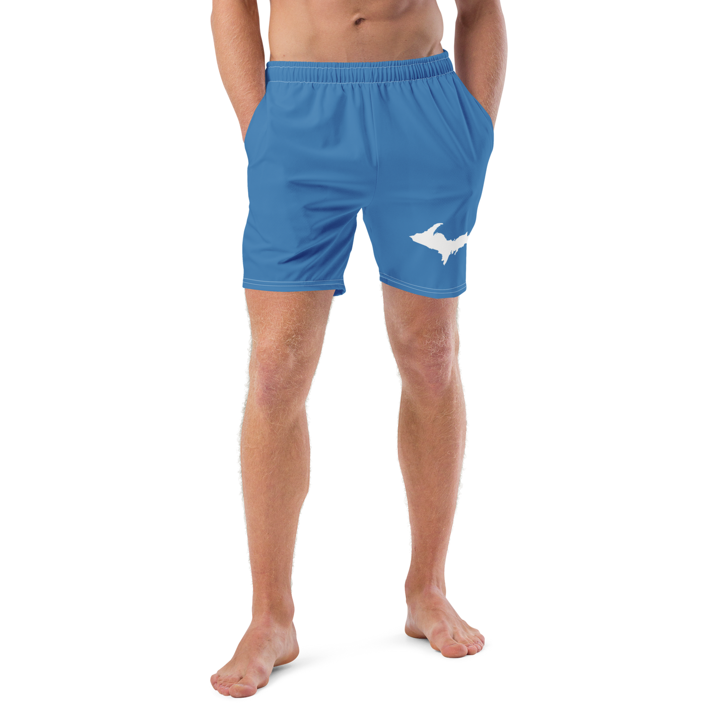 Michigan Upper Peninsula Men's Swim Trunks (w/ UP Outline ) | Lake Superior Blue